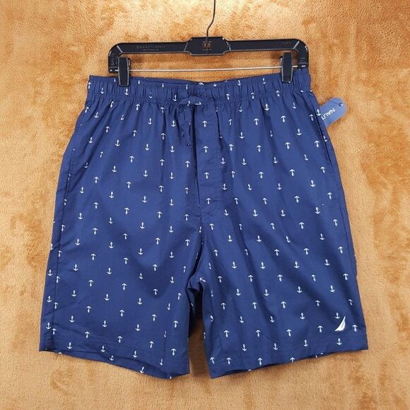 NAUTICA Sleepwear Mens Medium Blue Sleep Shorts Anchor Maritime Nautical Logo - Picture 1 of 10
